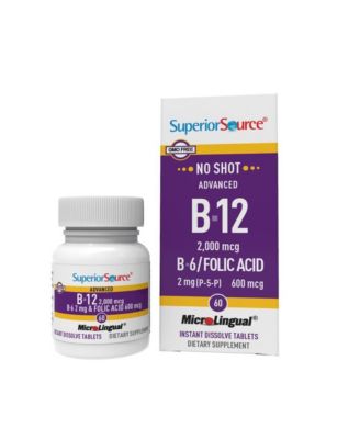 Superior Source NO SHOT Advanced B-12 2,000 mcg B-6 / Folic Acid 600 mcg - 60 сублингвальных растворимых таблеток