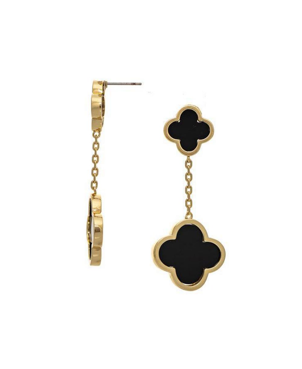 Серьги Rivka Friedman 18K Gold Plated Onyx Flower