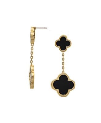 Rivka Friedman 18K Gold Plated Onyx Flower Double Drop Earrings