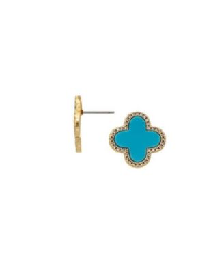 Серьги-гвоздики Rivka Friedman 18K Gold Plated Turquoise + Cubic Zirconia