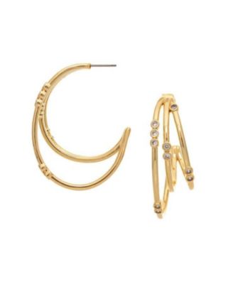 Rivka Friedman 18K Gold Plated Multi Hoop Earrings with Bezel Set CZ Accents