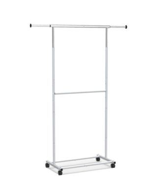 SUGIFT Rolling Double-Rod Clothes Rack with 9.5in Extension Rods and 3-Level Adjustable Height