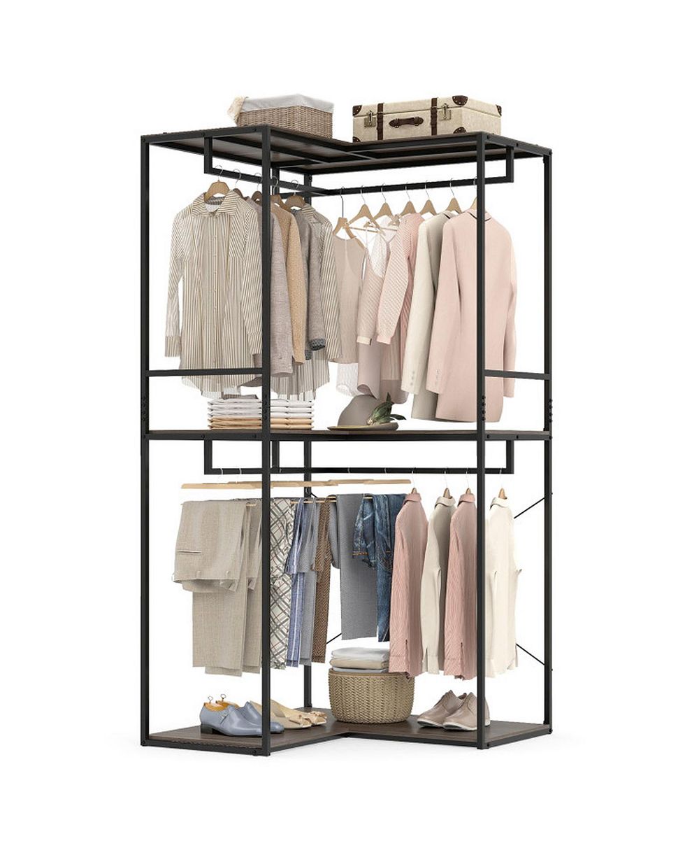 HONGGE Heavy Duty 3-Tier Clothes Rack with Two Hanging Rails