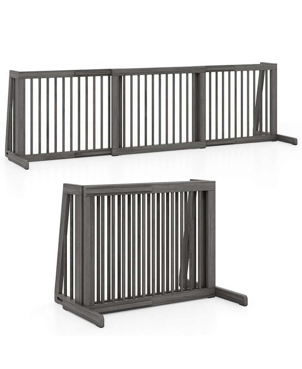 HONGGE Free Standing Folding 3-Panel Wood Dog Fence for Doorways