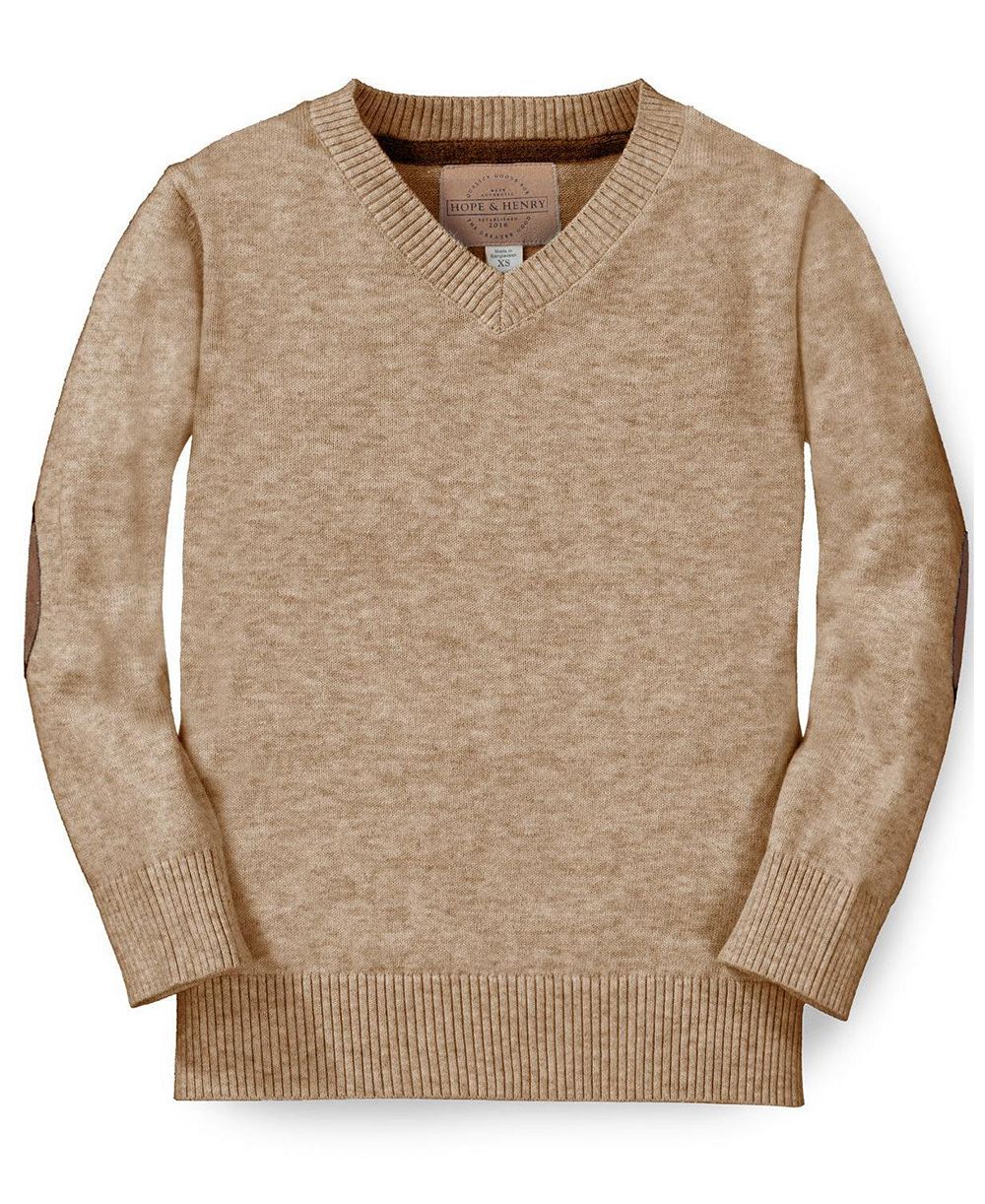 Детский свитер Hope & Henry Organic V-Neck с накладками на локтях