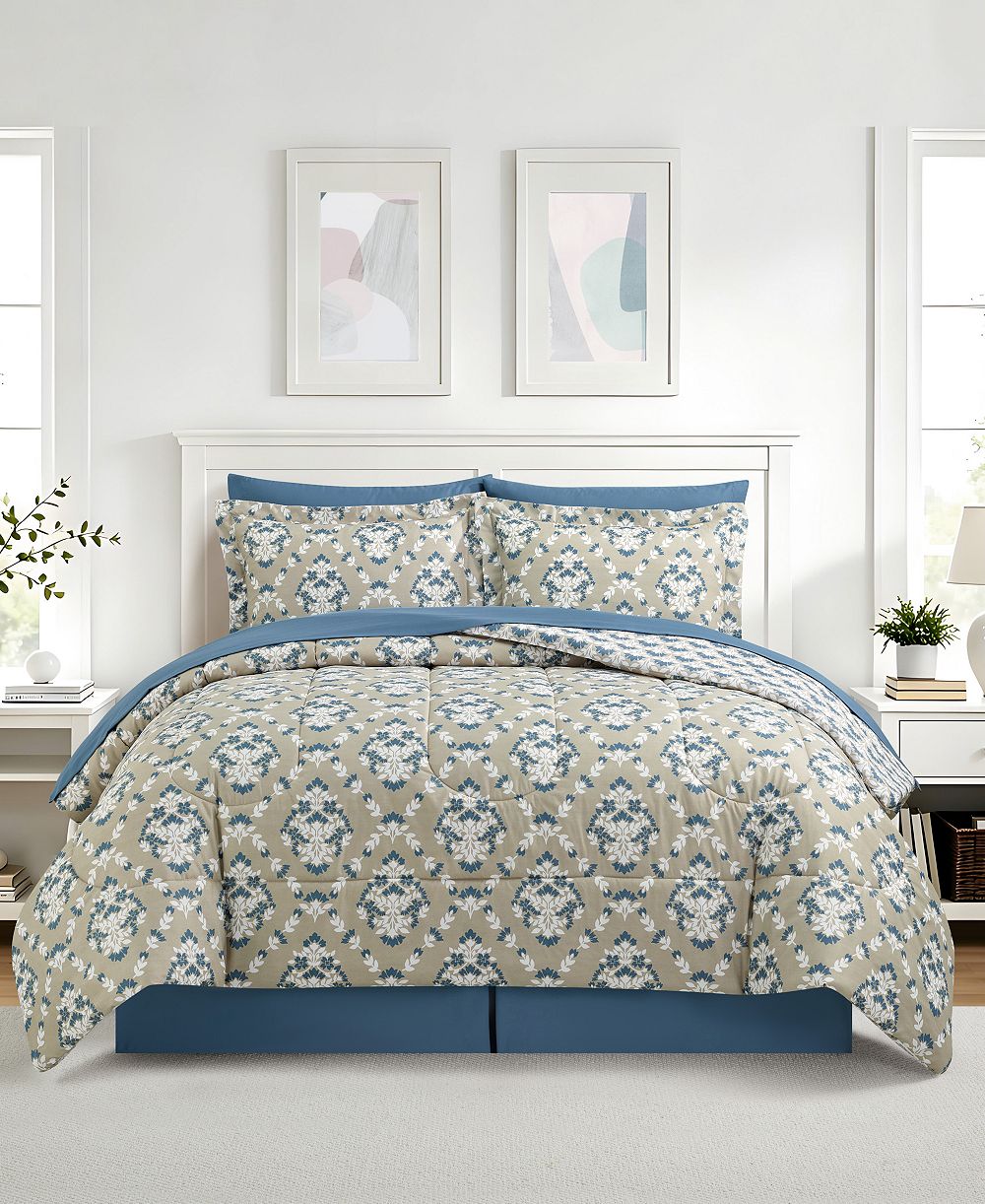 Macy's Blockprint Trellis Reversible Microfiber 8-Piece Comforter Sets