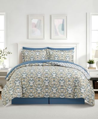Macy's Blockprint Trellis Reversible Microfiber 8-Piece Comforter Sets