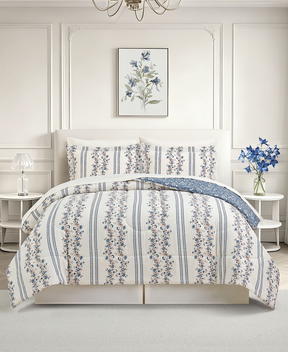 Macy's Floral Stripe Reversible Microfiber 8-Piece Comforter Sets