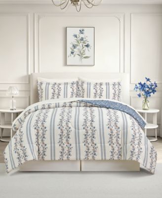 Macy's Floral Stripe Reversible Microfiber 8-Piece Comforter Sets
