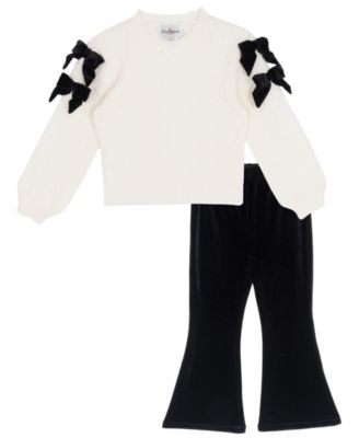 Rare Editions Girls' 4-6X Textured-Knit Velvet-Bow Flared-Leg Top and Pants, 2-Piece Set