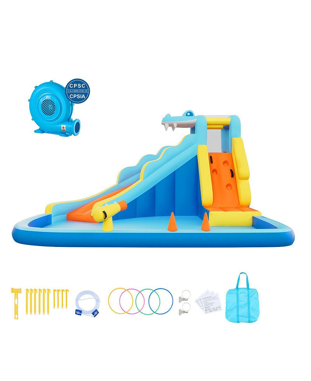 Hikeen Crocodile 11.6 x 13.1 ft Inflatable Water Slide with Climbing Wall and Splash Pool, Ages 3+