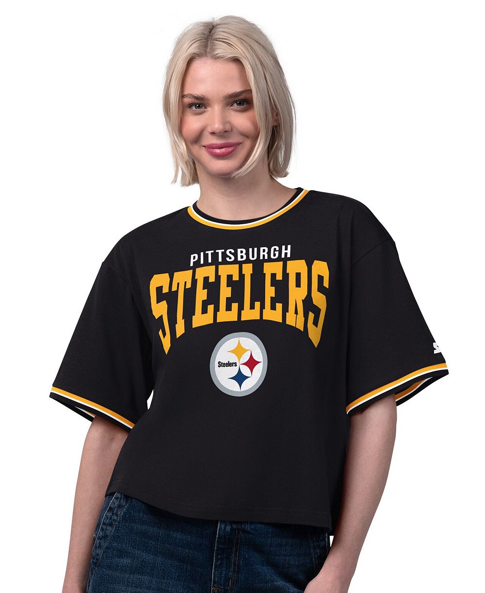 Женская укороченная футболка Starter Black Pittsburgh Steelers Ace Cropped