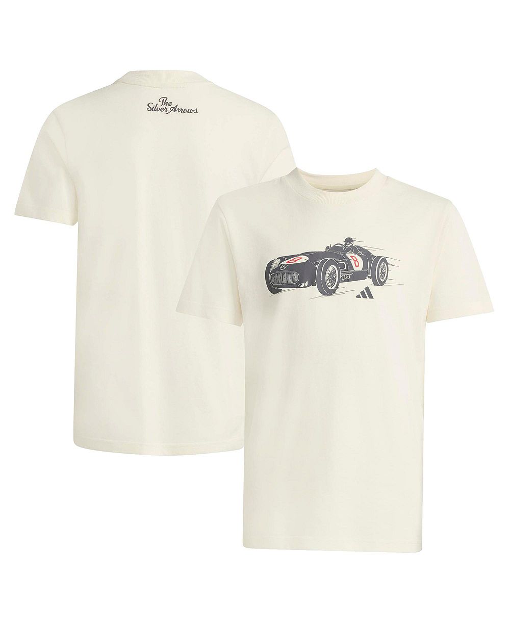 Adidas Big Boys and Girls White Mercedes-AMG Petronas F1 Team Silver Arrows Retro Car T-Shirt