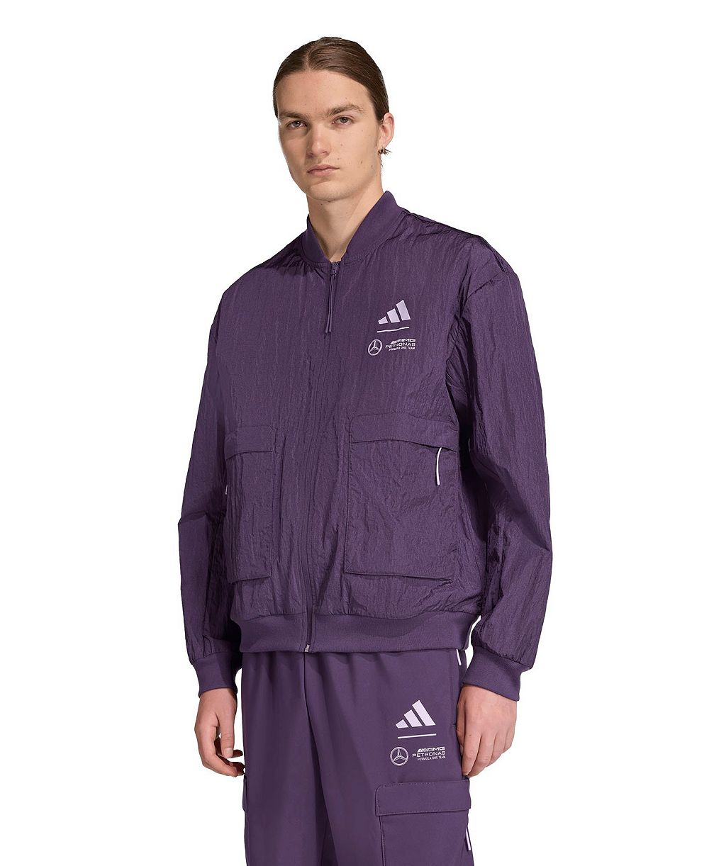 Adidas Men's Dark Purple Mercedes-AMG Petronas F1 Team Premium Woven Full-Zip Bomber Jacket