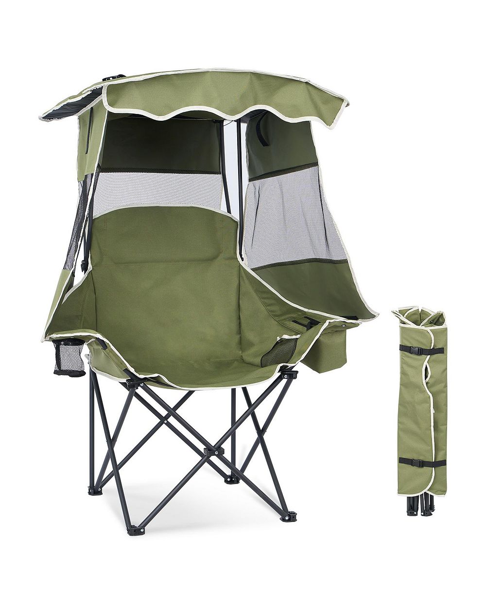Mooncool Beach Chair with Canopy Shade Portable Folding Camping Chair with Cooler Bag and Cup Holder
