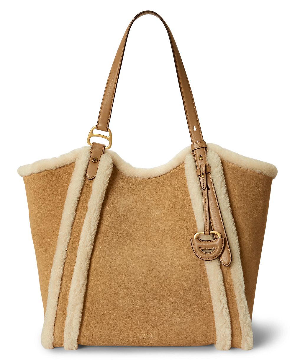 Lauren Ralph Lauren Tasha Extra-Large Sherpa-Trim Suede Tote Bag