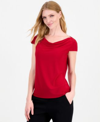 Kasper Women's Cap Sleeve Cowl Neck Jersey Knit Top