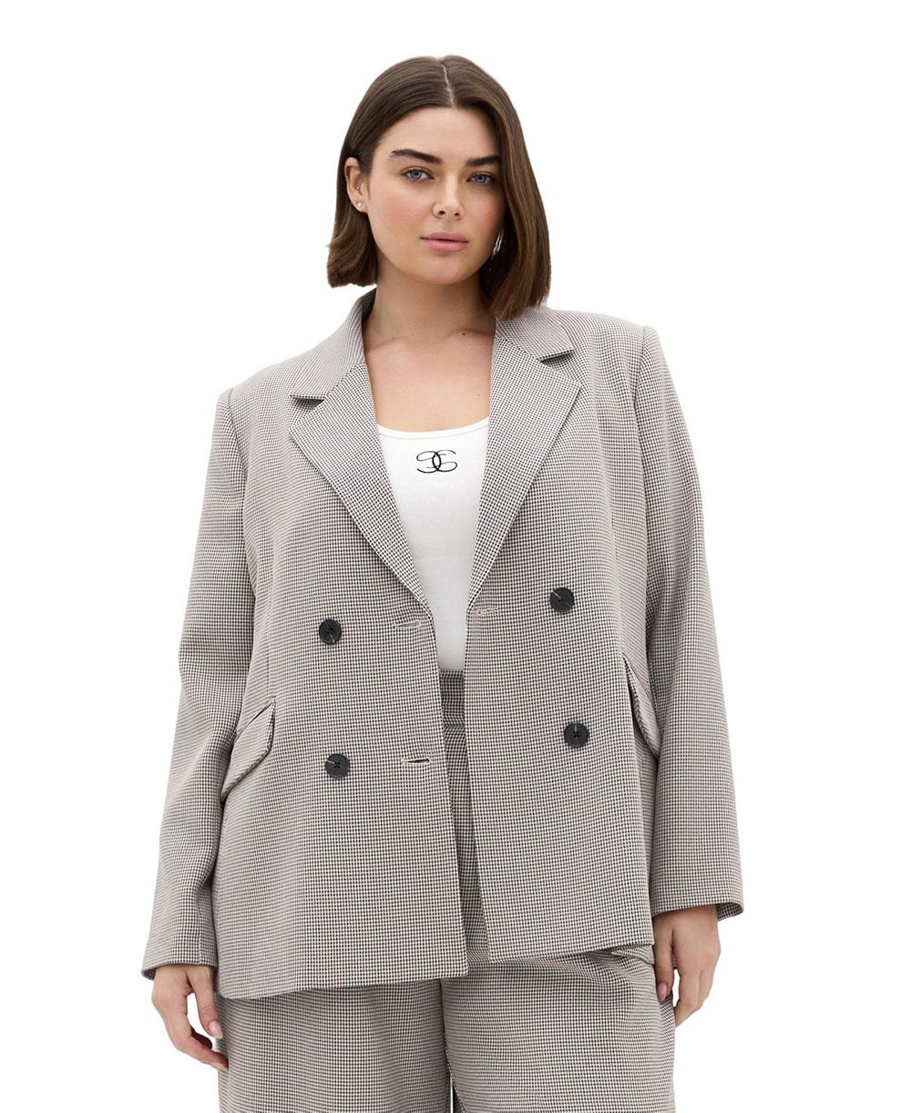CITY CHIC Plus Size Hailey Check Double-Breasted Houndstooth Blazer