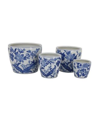 YOBTOP Ceramic Planter Pot Set of 4 -   Floral Pottery, Indoor and Outdoor Flower Pots, Varied Sizes for Diverse Plants, 4 Pieces