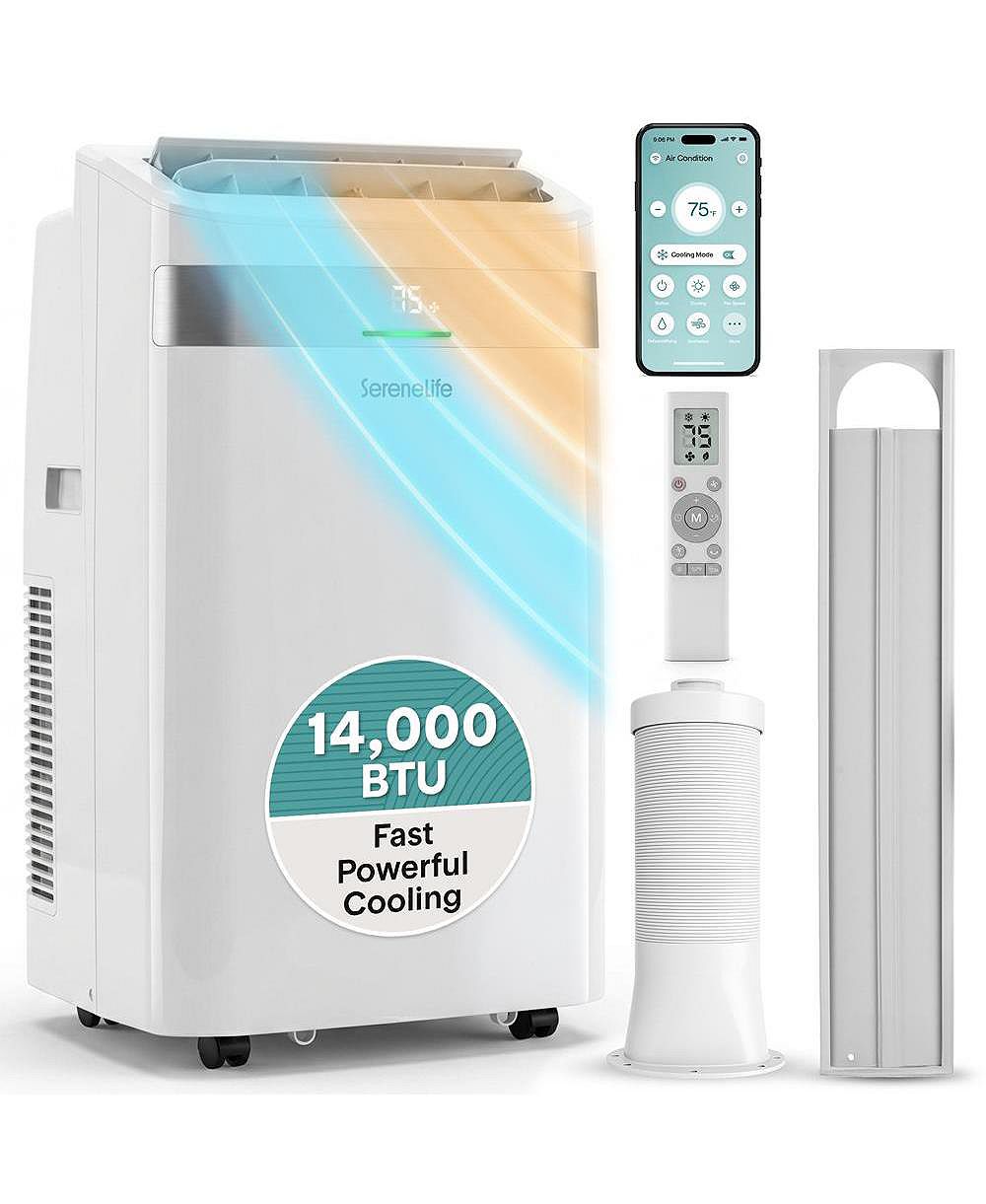 SereneLife Переносной кондиционер и обогреватель 14,000 BTU с Wi-Fi, осушитель и вентилятор, комплект для окна включен