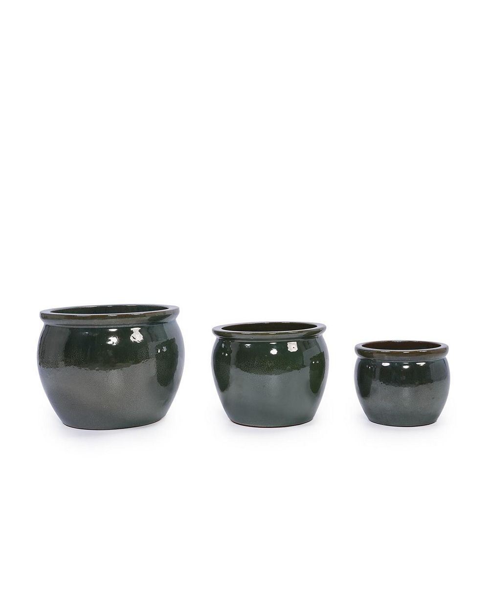 YOBTOP Handmade Ceramic Planter Set - 15/12/9 Inch Succulent Herb Pots, Glossy Finish, Drainage Holes, Indoor Outdoor Decor