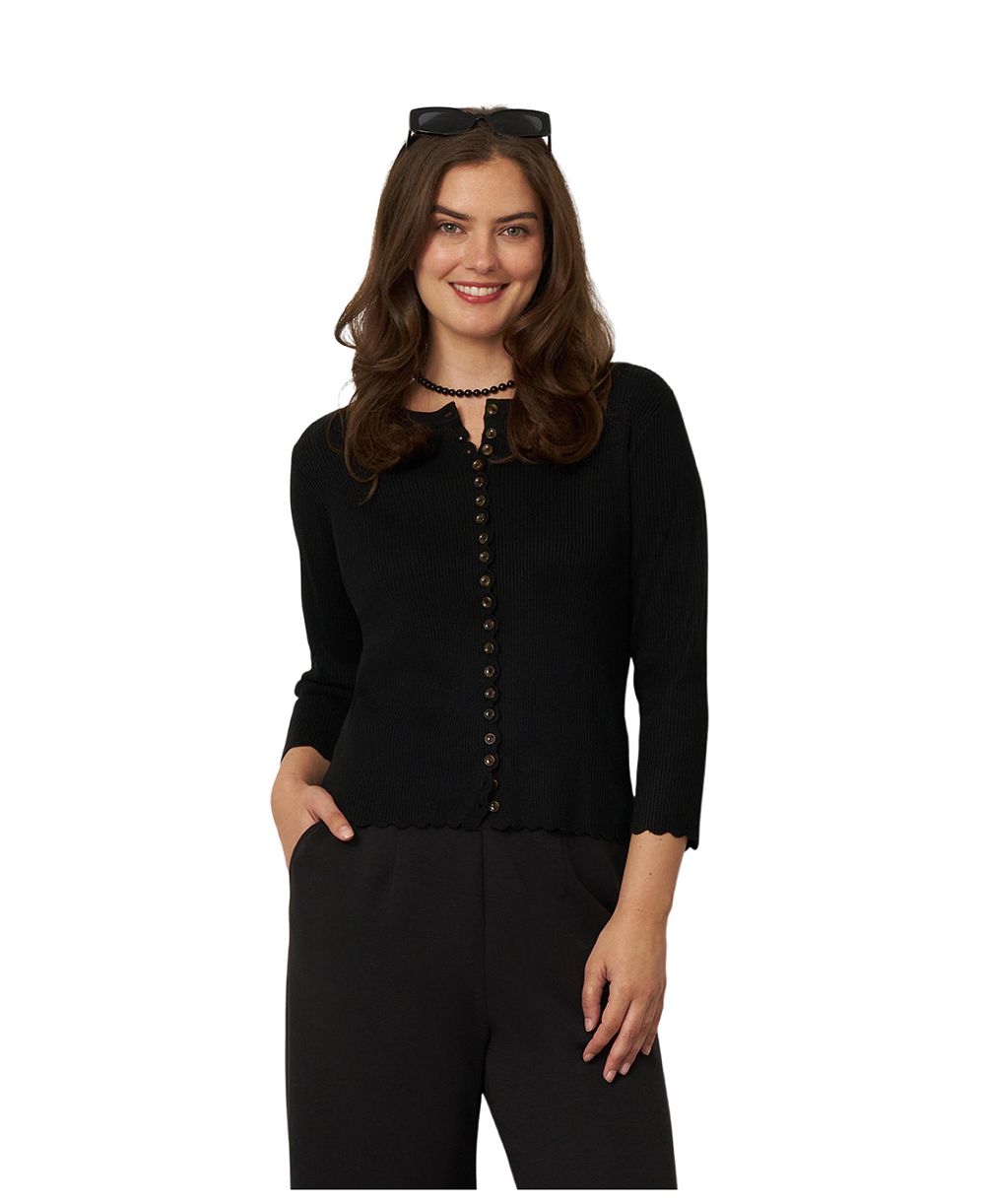 Cable & Gauge Women's Scalloped Rib Trim Cardigan