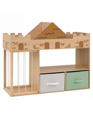 SUGIFT 4-in-1 Toy Storage Organizer with Stuffed Animal Storage Open Shelves and 2 Fabric Drawers