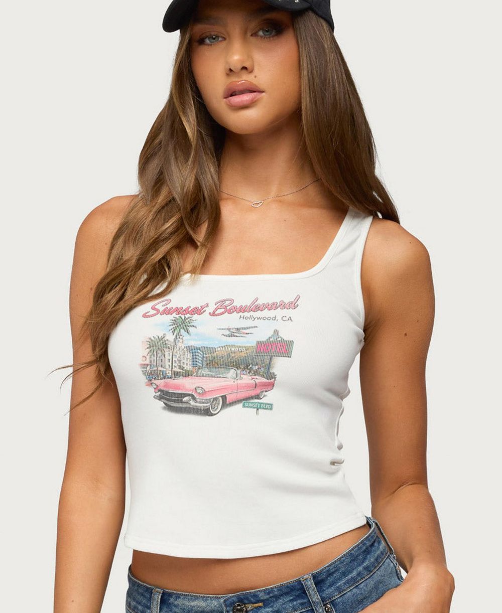 Женский топ Edikted Sunset Boulevard Sleeveless Square Neck Graphic Tank Top