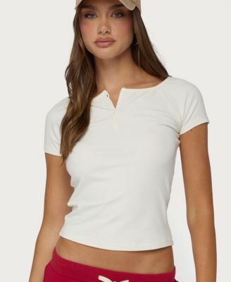 Женская футболка Edikted Renique с коротким рукавом и воротником Henley