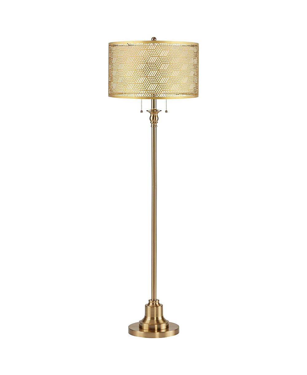 360 Lighting Dyna 58"H Antique Brass and Laser Cut Shade 2-Light Floor Lamp