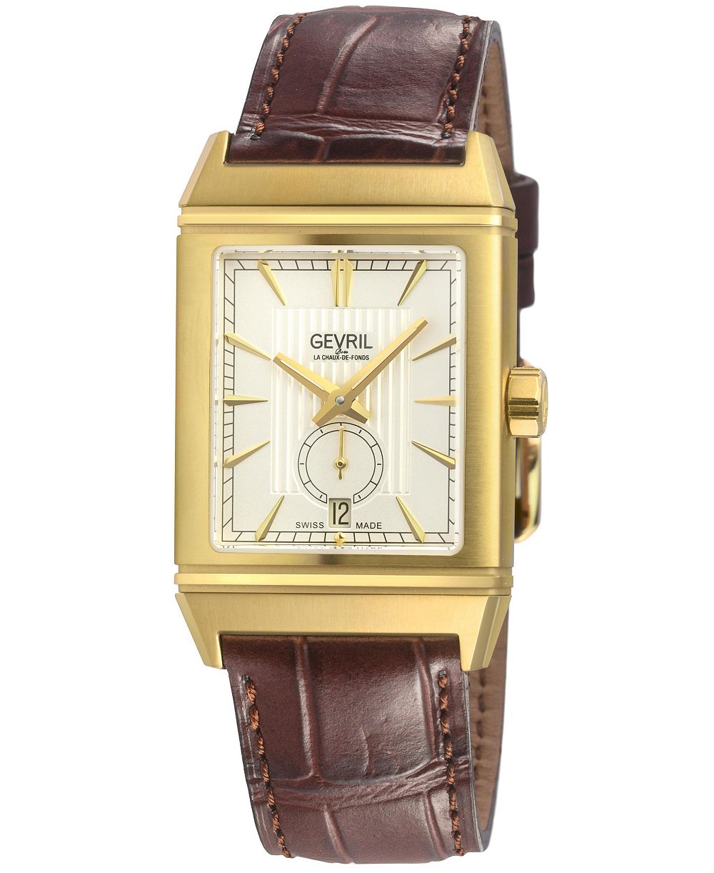 Gevril Men's Swiss Made Time Square Swiss Automatic  Italian Leather Strap Watch