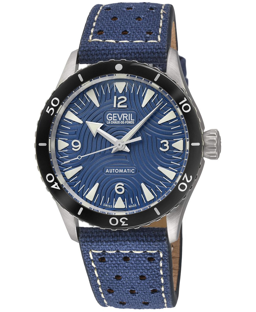Gevril Men's Swiss Made Franklin Swiss Automatic  Italian Leather with canvas Strap Watch