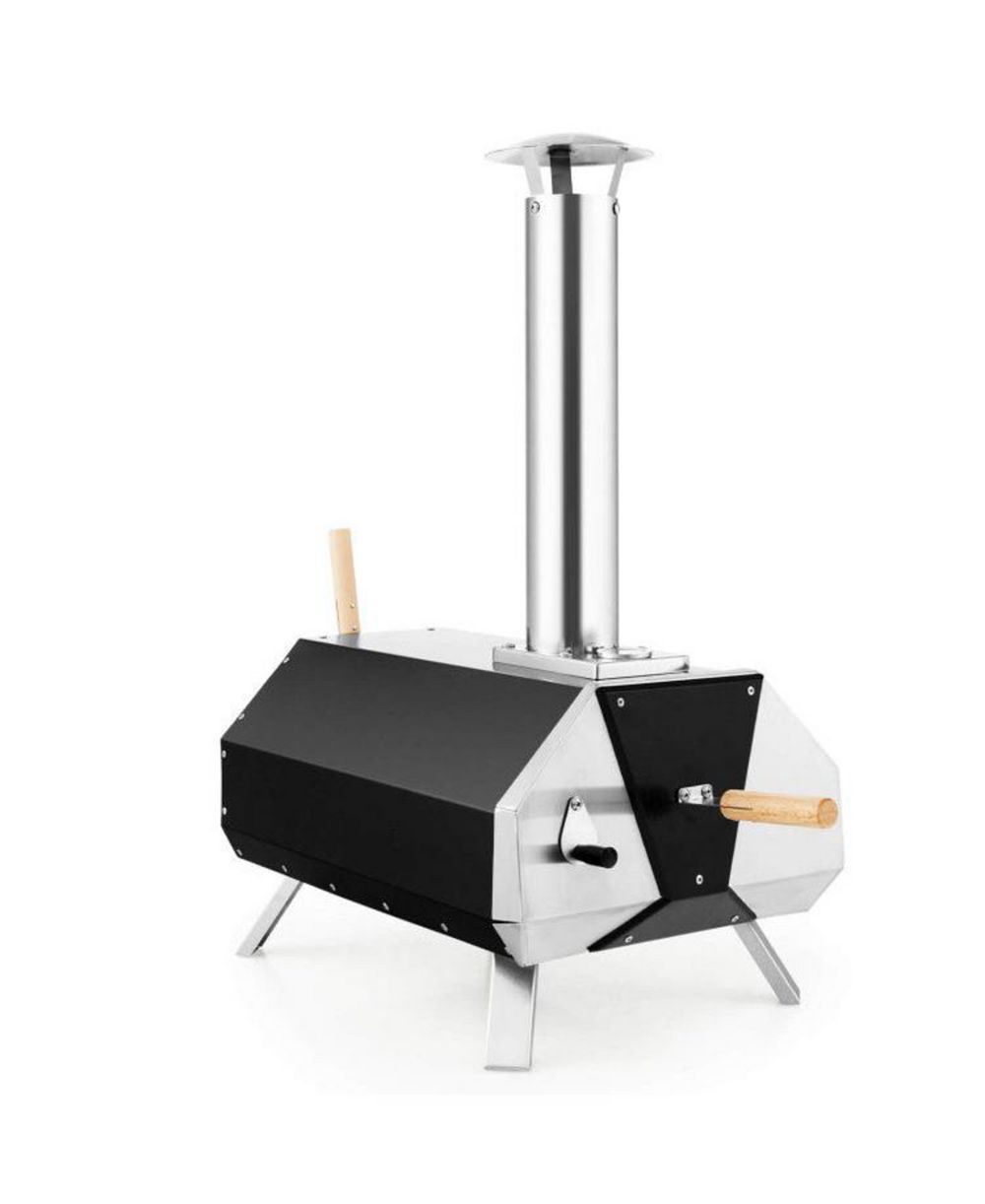 LUCKY ONE Outdoor Pizza Oven with Pizza Stone, Wood Fired Portable Oven with Foldable Legs