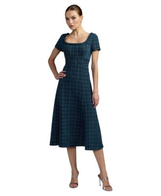 Mac Duggal Petite Embellished Bouclé Short Sleeve Midi Dress