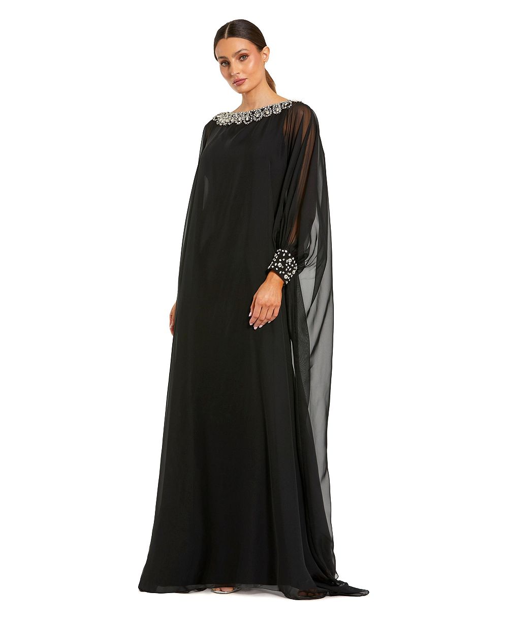 Mac Duggal женское длинное шифоновое платье-кафтан с длинным рукавом и бисерной отделкой выреза
