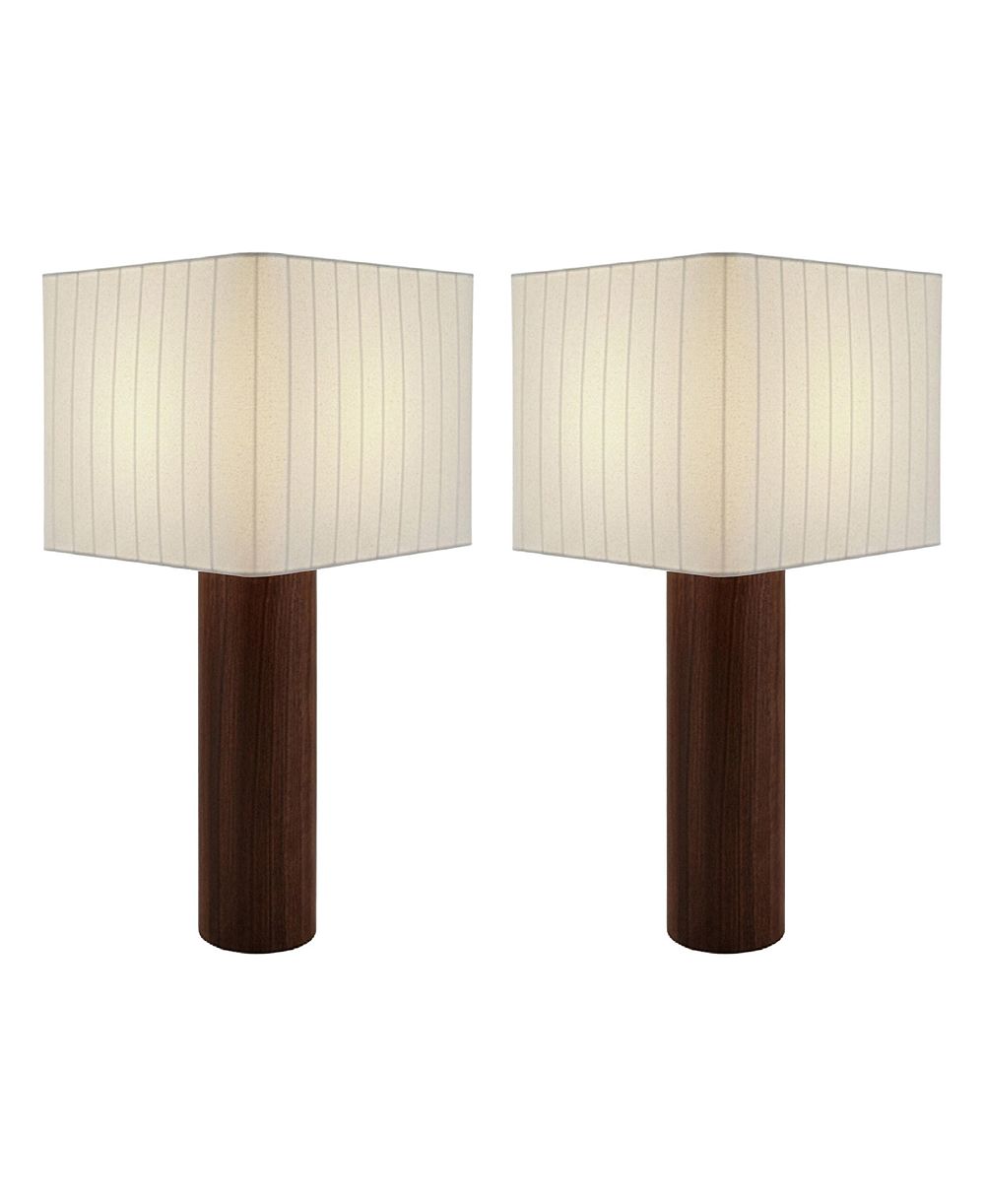 Brightech Koa Walnut Wood LED Table Lamps, Cotton Shades, Set of 2