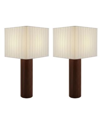 Brightech Koa Walnut Wood LED Table Lamps, Cotton Shades, Set of 2