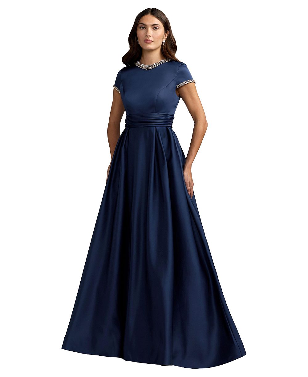 Mac Duggal женское бальное платье из атласа с отделкой и короткими рукавами