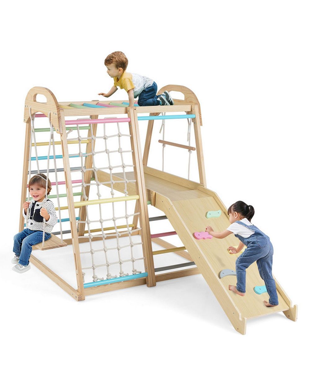 SUGIFT деревянный игровой комплекс 8-в-1 с горкой и турником для детей 3-5 лет