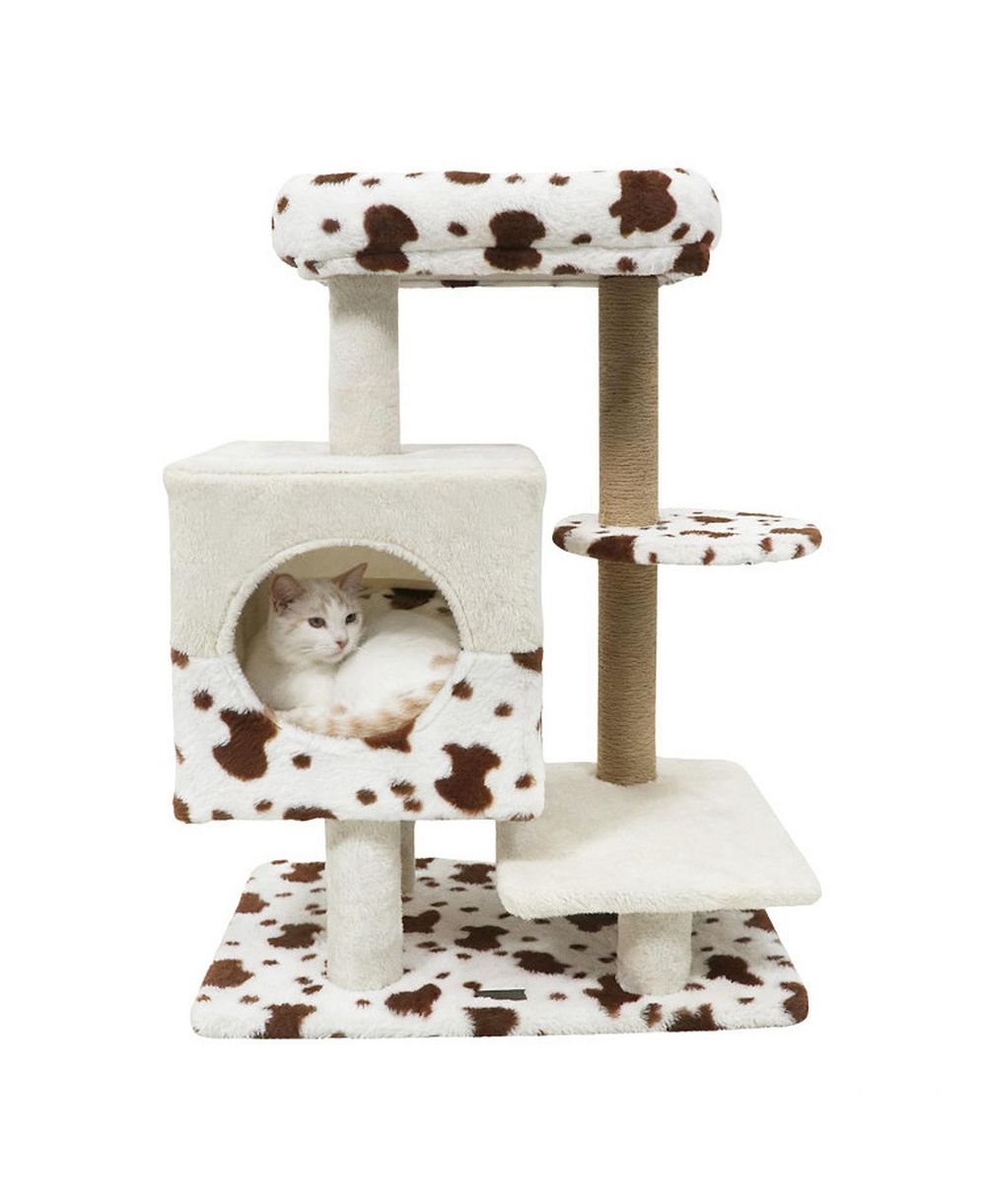 SUGIFT Modern Indoor Cat Tree Tower with Wide Upholstered Perch and 2-Entrance Cat Condo