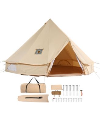 HONGGE 4 Season Canvas Bell Tent 13.12 feet Diameter Yurt with Stove Jack and 8 Windows Sleeping up to 6