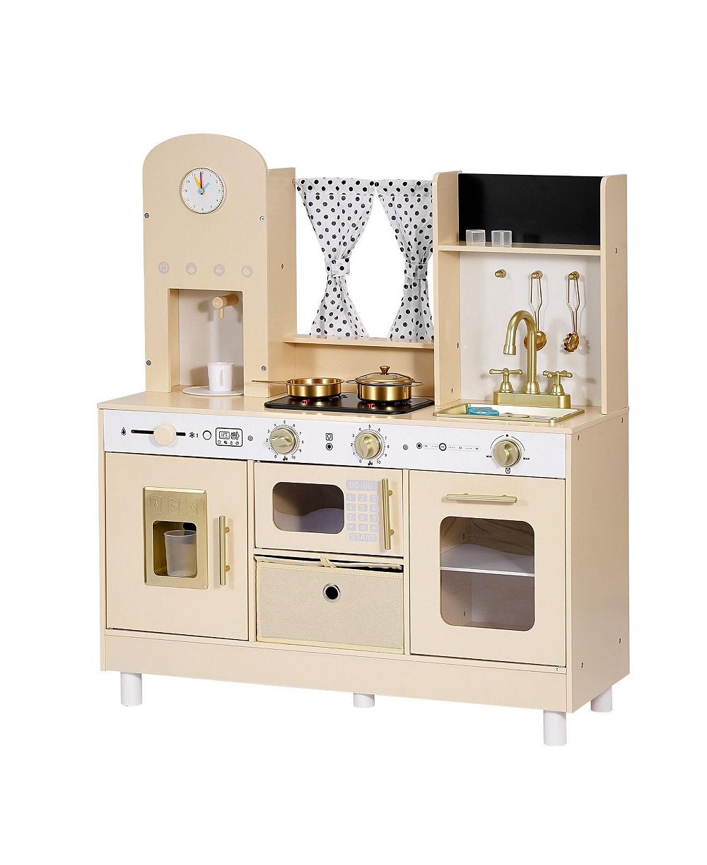 HONGGE Realistic Lights and Sounds Wooden Play Kitchen, 12-Piece, Ages 3+
