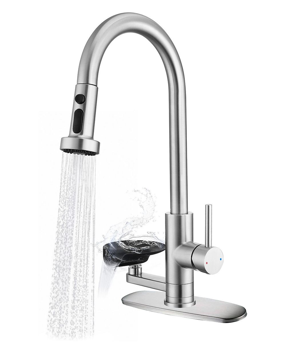 Thirtypeachy High Arc Kitchen Faucet with Glass Rinser, Pull-Down Sprayer and 3 Spray Modes