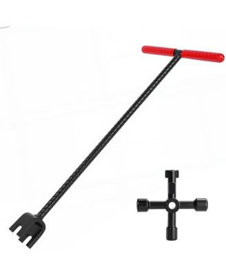 XDOVET Water Meter Key Steel Shut Off Tool T-handle Valve 4 Way Cross