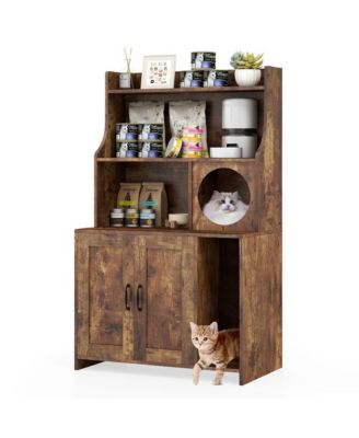 RUIE Wooden Cat Litter Box Enclosure 51 in Industrial Storage Shelf and Cat Condo