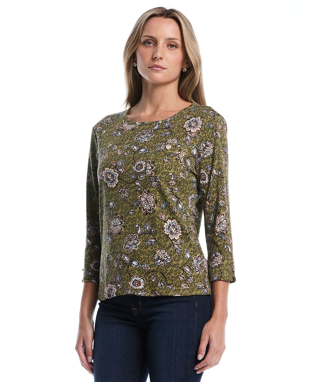 Rafaella Женский цветочный трикотажный T-shirt с рукавом 3/4 и фасоном Petite