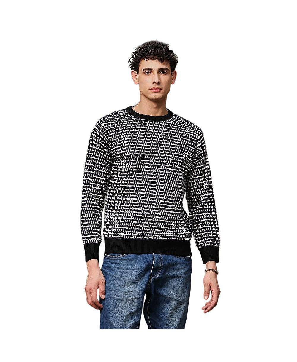Campus Sutra Men's Contrast-Jacquard Knit Pullover Sweater