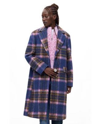 Desigual Women's Long Plaid Wool-Blend Coat