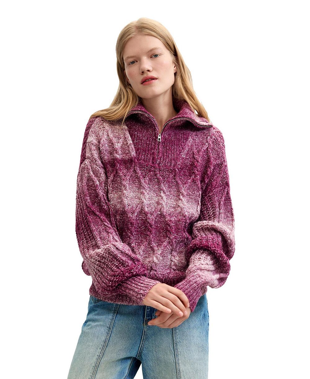 Desigual Women's Quarter-Zip Cable-Knit Chunky Sweater