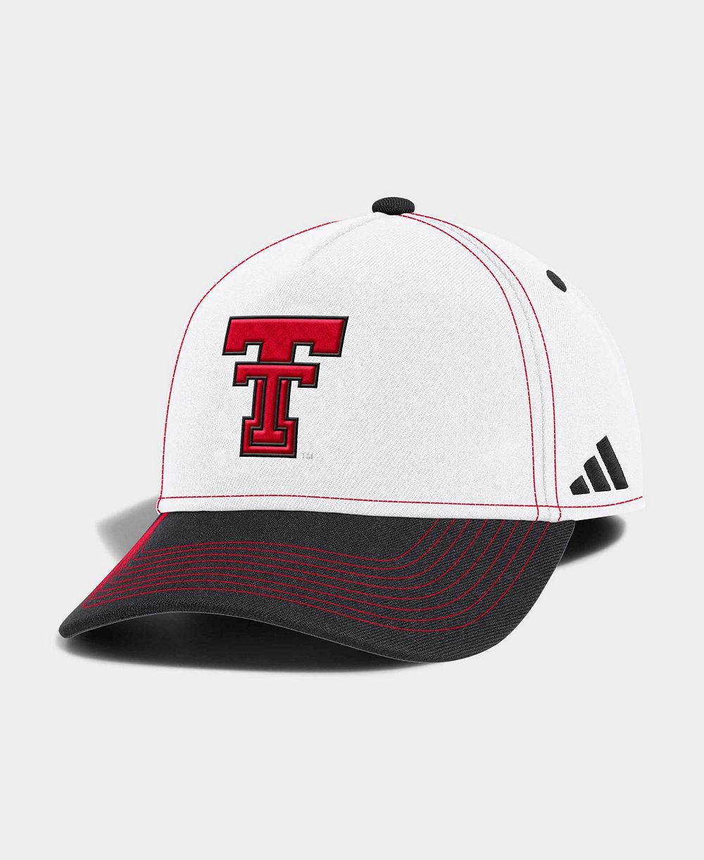 Men's and Women's adidas White/Black Texas Tech Red Raiders 2026 Sideline A-Frame Adjustable Hat